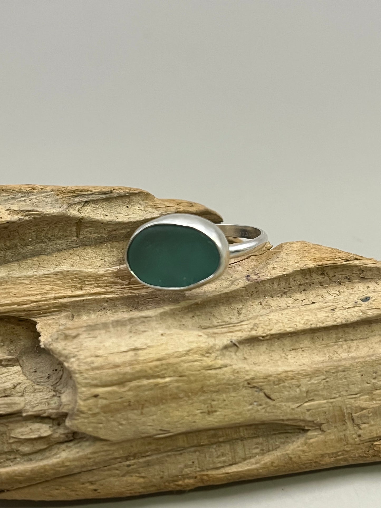 Teal Oval Authentic Seaglass Ring