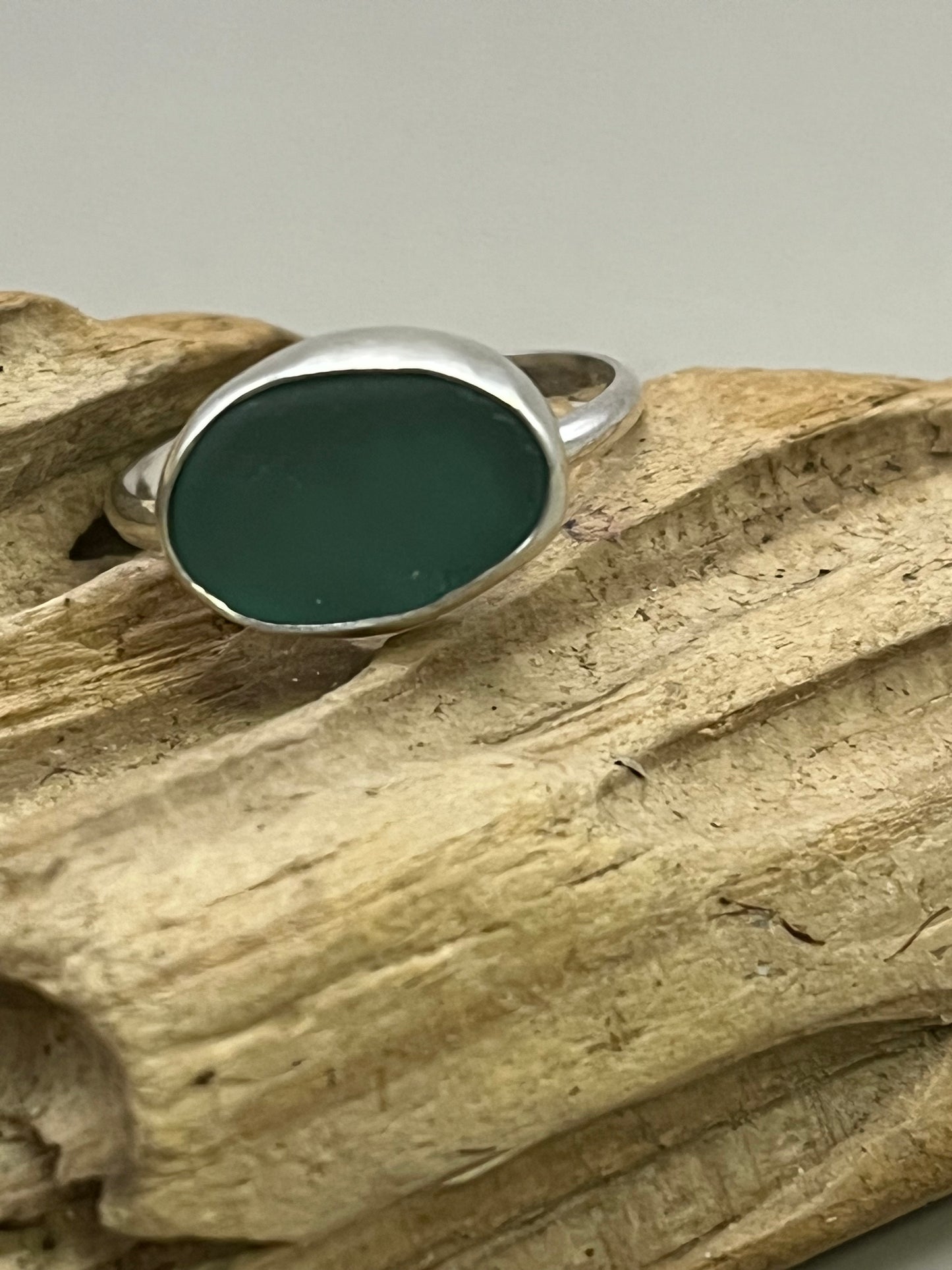 Teal Oval Authentic Seaglass Ring